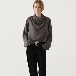 Massimo Dutti Womens Shirt Top Wool S Small Brown Funnel Neck Flowy 5131/790 NWT